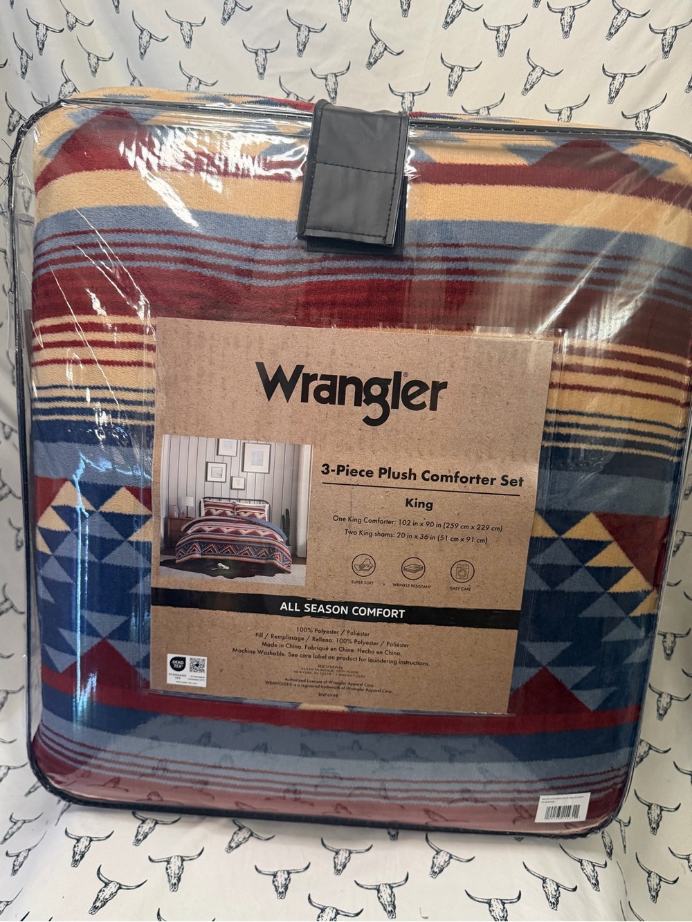 Wrangler Striped & Geometric Plush Comforter Set in Red, Blue & Cream